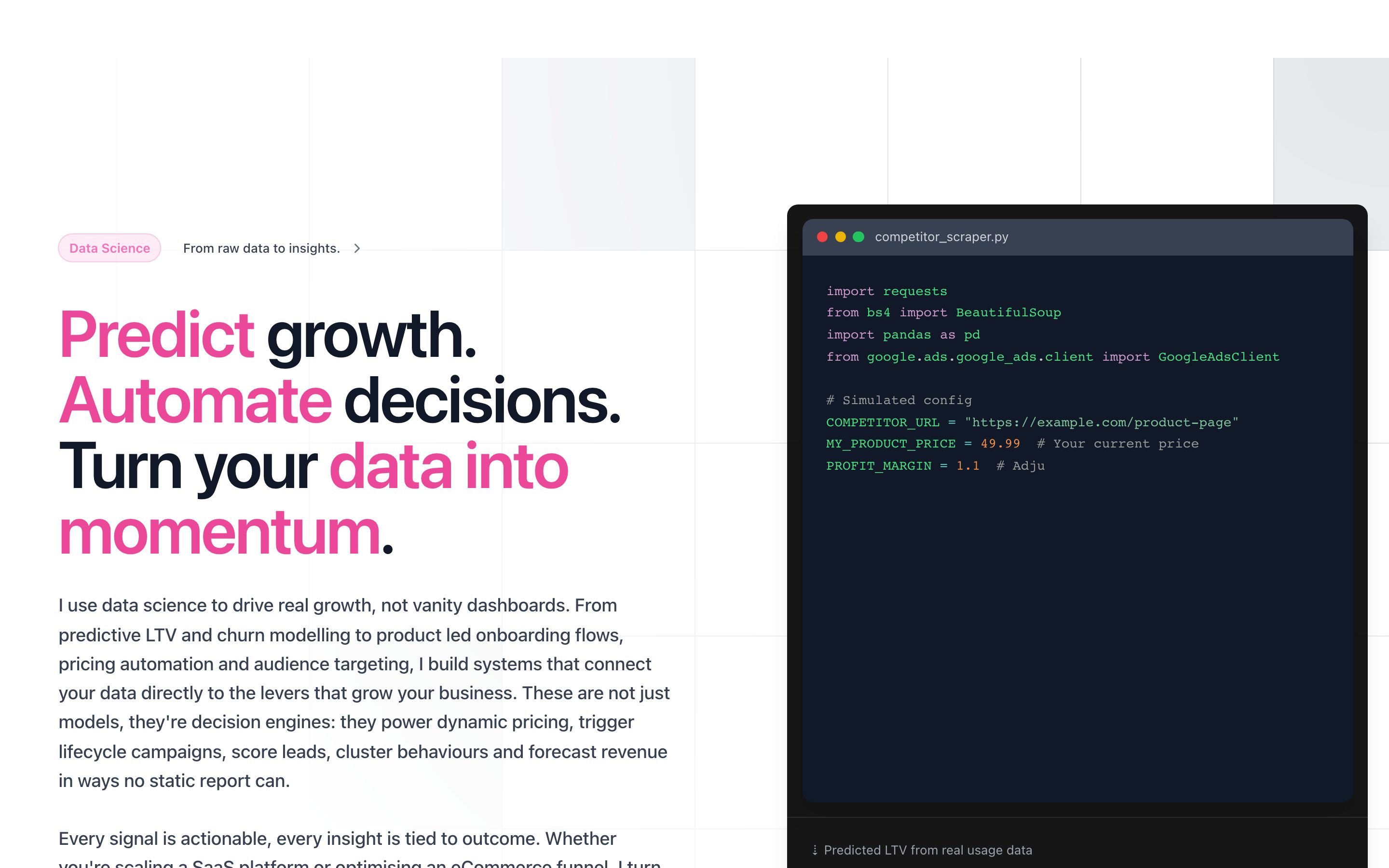 The Data Science service page