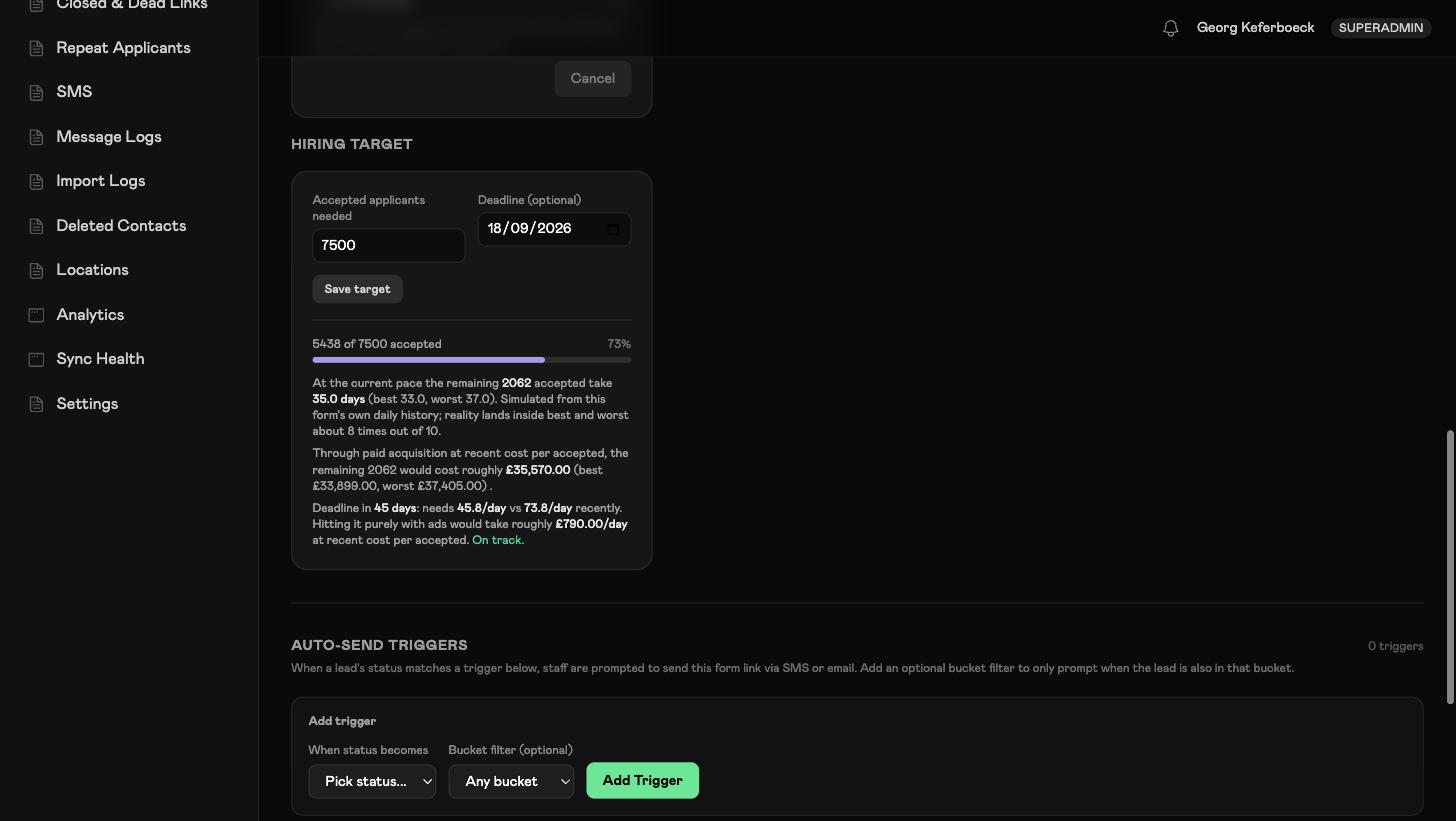Form hiring target with forecast