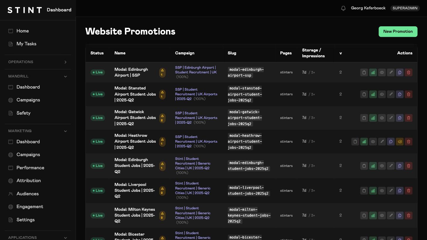 Website promotions and WhatsApp share modals
