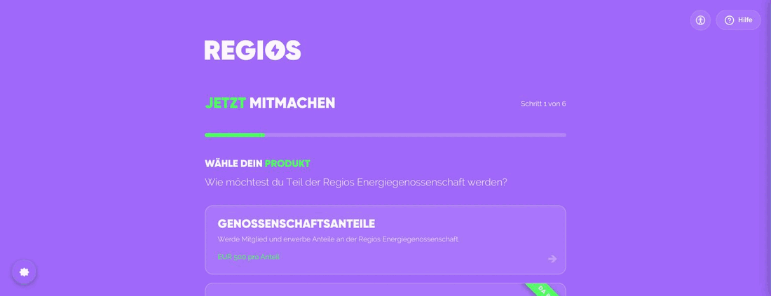 Der Beitritts Wizard in Bewegung: Produkt, Mitgliedsstatus, Personentyp. Aufgenommen am Live System.